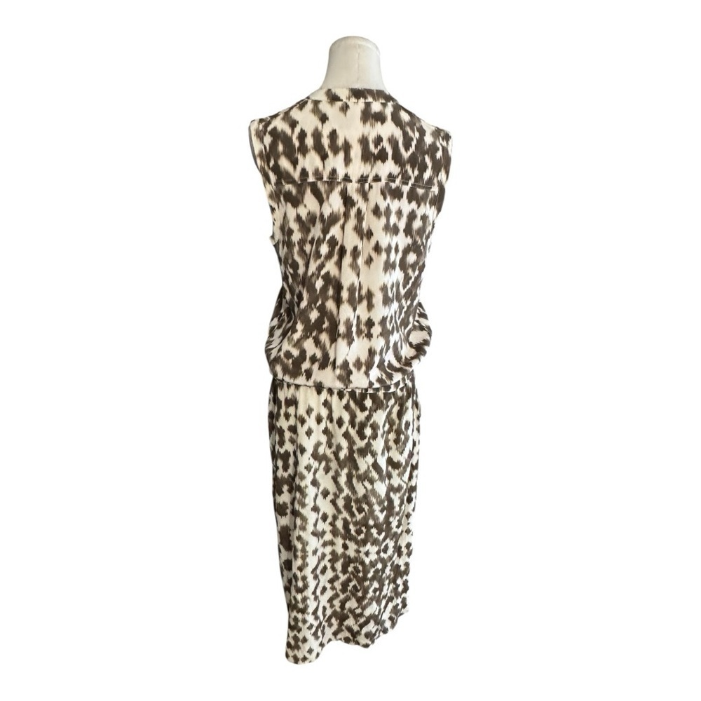 VINCE Ikat Print Cargo 100% Silk Midi Dress Brown Cream Sleeveless Size M Casual - Picture 4 of 10
